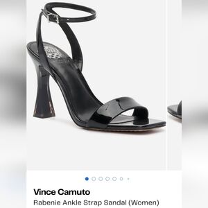 Vince Camuto Black Patent Ankle-Strap Sandal with Sculpted Heel
